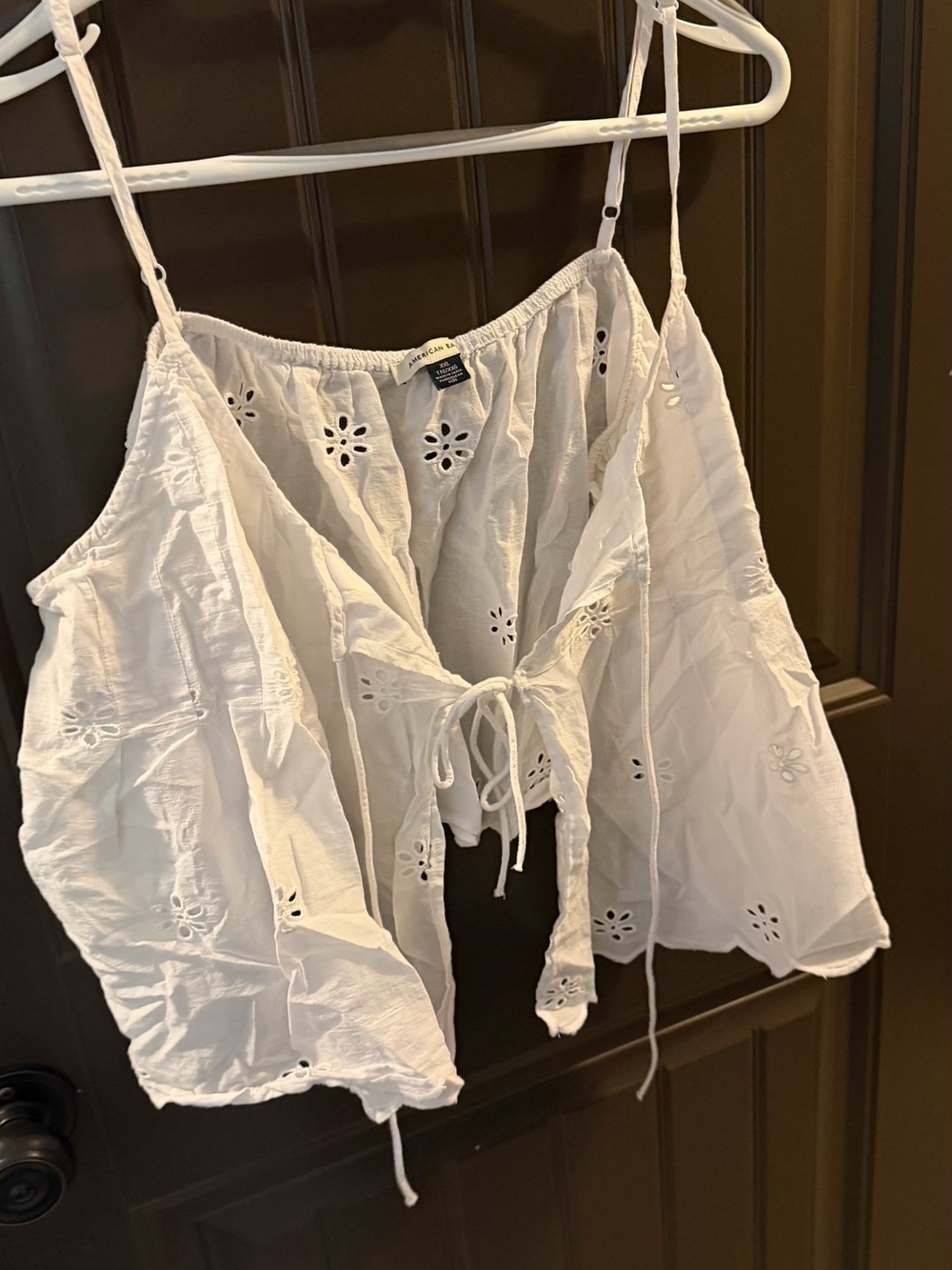 American Eagle Outfitters White Eyelet Tie-Front Cami